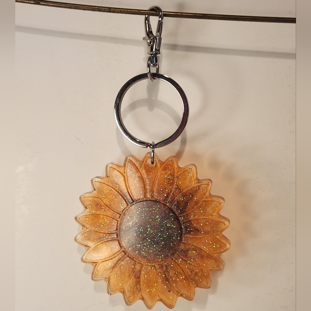 5 1/2” Handmade Resin Glitter Sunflower Keychain - Picture 2 of 6